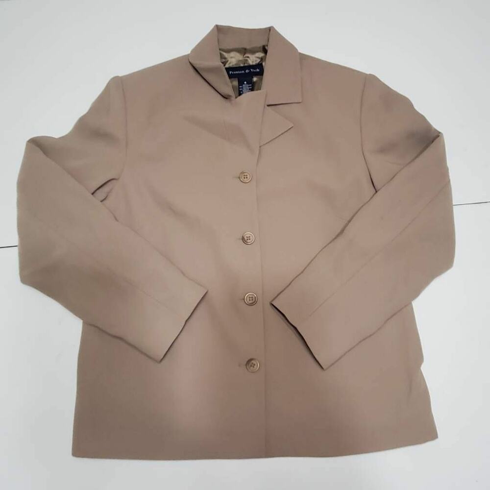 Preston & York Blazer Women 8 Suit Jacke Beige Notch Lapel Buttons Lined Classic